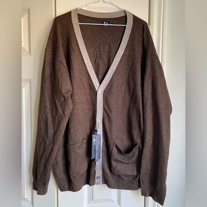 NEW E+L Brown Grandpa Cardigan with Beige Accents and Pockets